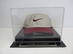 lot 179 image: Autographed TIGER WOODS Nike Golf Hat wDisplay Case