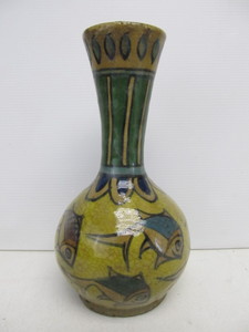 lot 191 image: Antique Persian Yellow Earthenware Fish Vase