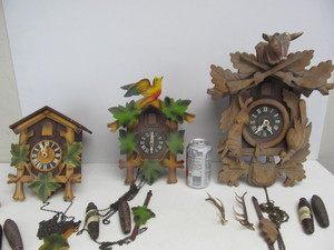 lot 80 image: 3 Vintage German Black Forest Cuckoo Clocks