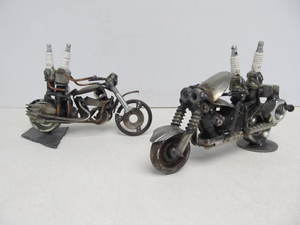 lot 268 image: 2 Signed DICK COOLEY Metal Harley Davidson Motorcycle Sculptures