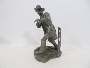 lot 284 image: 3 LARGE Vintage Franklin Mint Fine Pewter Western Sculptures including Wyatt Earp
