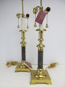 lot 286 image: Matching Pair of Heavy Solid Brass SEDGEFIELD By Adams Table Lamps