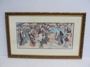lot 251 image: Japanese Woodblock Yuranosuke Ohboshi Seeking Pleasures Shunman Kubota Framed Print