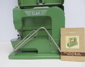 lot 150 image: Working Vintage Green ELNA Model W55 Grasshopper 500970 Sewing Machine wCase