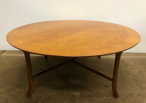 lot 1 image: Authentic Signed T.H. Robsjohn Gibbings for Widdicomb Round Walnut Coffee Table
