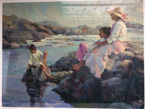lot 301 image: Large Framed Signed & Numbered Artist Proof Giclee Print - Mother Fishing wChildren
