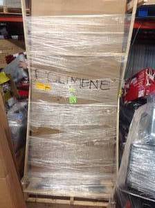 lot 7 image: PALLET WITH MMI 36 in. x 80 in. Primed Molded MDF Cashal Sliding Barn Door with Hardware Kit (NOT USED)