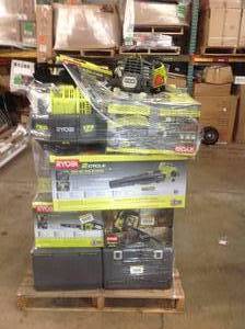 lot 10 image: PALLET WITH OUTSIDE RYOBI ASSORTED TOOLS SEE PICS