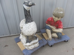Cement Goose & Fishing Boy
