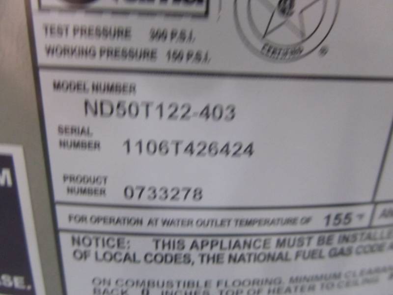 Whirlpool 50 Gallon Tall Energy Efficient Natural Gas Water Heater ND50T122- 403 | MN HOME OUTLET BURNSVILLE #134 - SATURDAY PICK UP ONLY! 10:00AM -  2:00PM NO EXCEPTIONS!!!! | K-BID