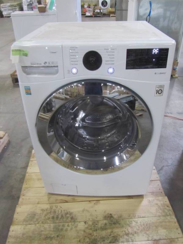 lot 100 image: LG Electronics 4.5 cu.ft. Ultra Large Capacity White Front Load Washer with Steam and Wi-Fi Connectivity WM3700HWA