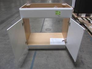 lot 304 image: Project Source White Single Sink Vanity - Cabinet Only - (Common 30-in x 19-in) BAC VBCU3018