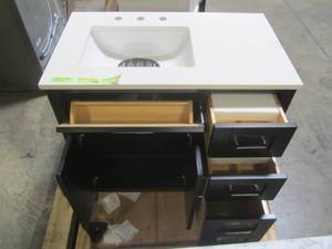 lot 307 image: Ove Decors Tahoe 36 in. W x 21 in. D Vanity in Espresso with Cultured Marble Vanity Top in White with White Basin Tahoe 36 E