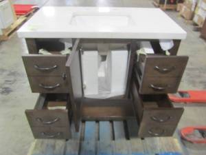 lot 207 image: allen  roth Kingscote Espresso Single Sink Vanity with White Engineered Stone Top (Common 36-in x 20-in) WSL36RVE