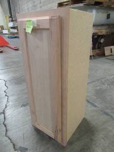 lot 210 image: Unfinished Kitchen Wall Cabinet with Adjustable Shelf - Slight Crack at top, Approximately 12 X 12 X 30 Tall.