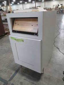 lot 211 image: White Kitchen Base Cabinet, Broken Drawer, 1 Adjustable Shelf - Approximately 15 X 21 X 28 12 Tall.