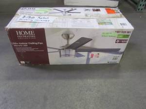 lot 859 image: Home Decorators Collection Merwry 52 in. Integrated LED Indoor Brushed Nickel Ceiling Fan with Light Kit and Remote Control SW1422BN