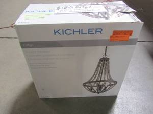 lot 874 image: Kichler Coltyn Multi-Light Farmhouse Teardrop Pendant Light 82265