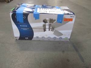 lot 881 image: Harbor Breeze Mazon 44-in Brushed Nickel Indoor Flush Mount Ceiling Fan with Light Kit and Remote (3-Blade) 00728