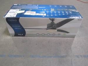 lot 886 image: Harbor Breeze Fairwind 60-in Galvanized LED IndoorOutdoor Downrod Mount Ceiling Fan with Light Kit and Remote (3-Blade) FW60AGV3LR