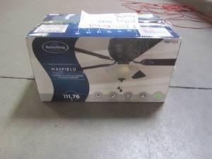lot 890 image: Harbor Breeze Mayfield 44-in Bronze Indoor Flush Mount Ceiling Fan with Light Kit BTH44OSB5L