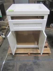 lot 320 image: Design Element Cameron 24 in. W x 18.5 in. D Bath Vanity in White with Porcelain Vanity Top in White with White Basin S09-24-WT
