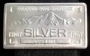 1 TROY OZ. .999 FINE SILVER BAR COLORADO GOLD BROKERAGE