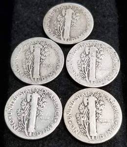 5 MERCURY DIMES 1923 1924 1925 1926 1927