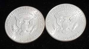 2 BU-UNC 1964 KENNEDY SILVER HALF DOLLARS