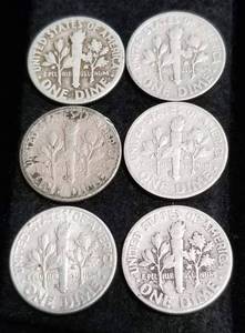 6 EARLY ROOSEVELT DIMES 1946 1946-S 1947 1947-D 1947-S 1949-D