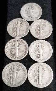 GROUP OF 7 MERCURY DIMES AS PICTURED