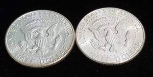 2 BU-UNC 1964 KENNEDY SILVER HALF DOLLARS