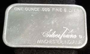 1 TROY OZ. .999 FINE SILVER BAR VINTAGE SILVERTOWNE SLEIGH