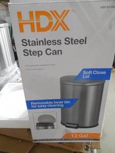 lot 69 image: HDX 13 Gal. Stainless Steel Step-On Trash Can