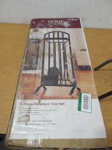 lot 111 image: Home Decorators Collection 5-Piece Fireplace Tool Set in Black  grate