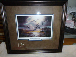 lot 59 image: Bluebills Over Anderson Lake WPA by John C. Green