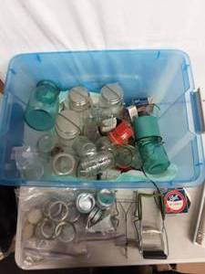 lot 4 image: Lot Of Canning Jars, Accessories & Tote With Lid
