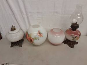 lot 11 image: 2-Oil Lamps & Globes