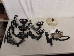 lot 12 image: Cast Iron Oil Lamp Wall Brackets & Reflectors