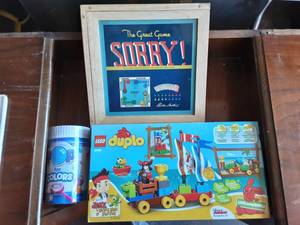 lot 33 image: Sorry Game, Lego Duplos, Pop For Colors Game