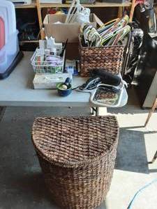lot 55 image: Hamper, Clothes Hangers, Bathroom Implements
