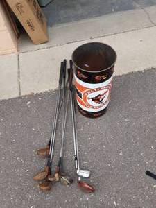 lot 88 image: Golf Clubs & Baltimore Orioles Trash Can