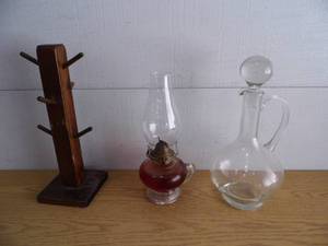 lot 69 image: Decanter - Oil Lamp - Cup Holder