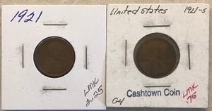 Two Different Lincoln Wheat Cents - 1921 & 1921-S