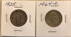 Two Silver Quarters - 1925 & 1964-D