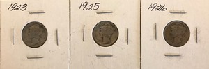 Three Mercury Dimes - 1923, 1925, & 1926