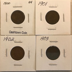 Four Different Indian Head Cents - 1900, 1901, 1902, & 1903
