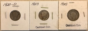 Three Mercury Dimes - 1920-D, 1923, & 1925
