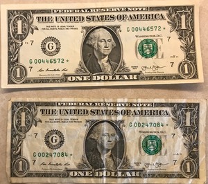 Two Different Star Notes - $1 (2013) # G 00247084 ,  $1 (2013) # G 00446572 