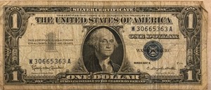 1957 B $1 Silver Certificate - # W 30665363 A